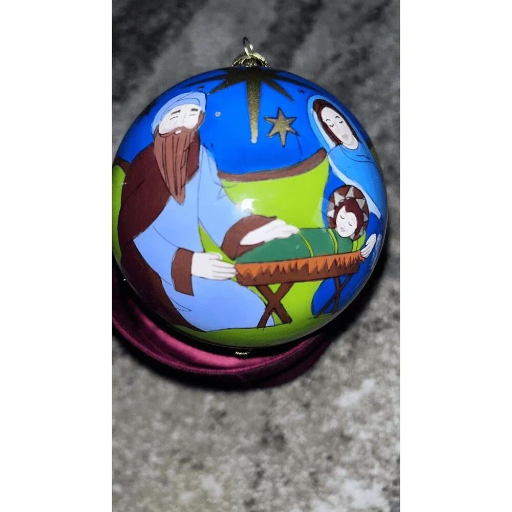PIER1 One LI BIEN NATIVITY JESUS WISEMEN CHRISTMAS ORNAMENT GLASS In RedBOX 2007